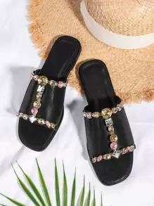 Sandalias con diseño de piedra preciosa - Negro - Ver 1
