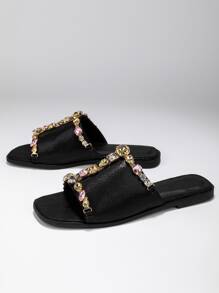 Sandalias con diseño de piedra preciosa - Negro - Ver 2