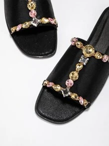 Sandalias con diseño de piedra preciosa - Negro - Ver 3