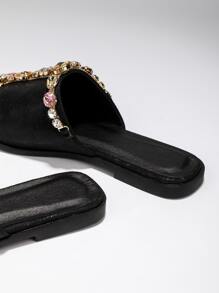Sandalias con diseño de piedra preciosa - Negro - Ver 4