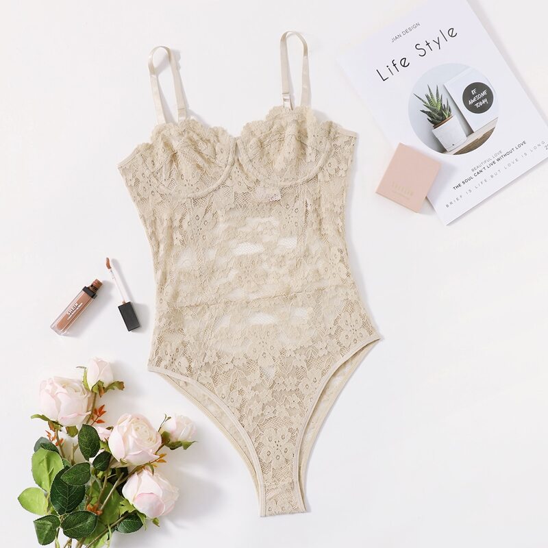 

Cut Out Back Lace Cami Bodysuit, Beige