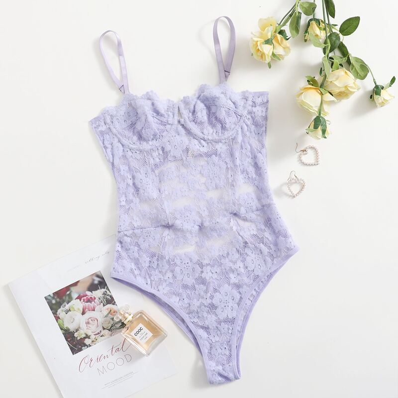 

Floral Lace Underwire Teddy Bodysuit, Lilac purple