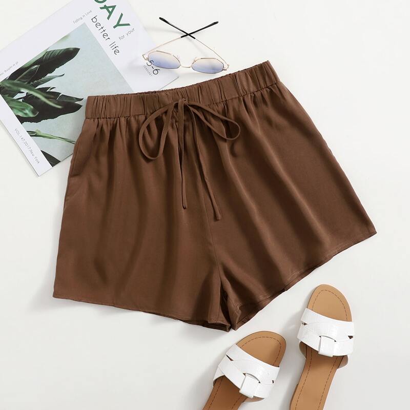 

Tie Waist Wide Leg Shorts, Coffee brown
