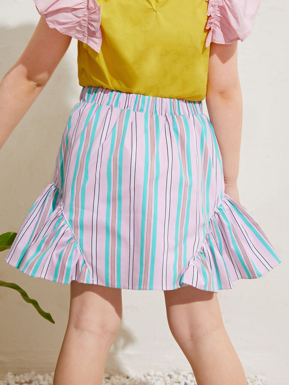 Toddler Girls Ruffle Trim Striped Skirt