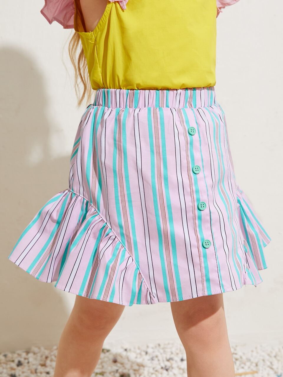 Toddler Girls Ruffle Trim Striped Skirt
