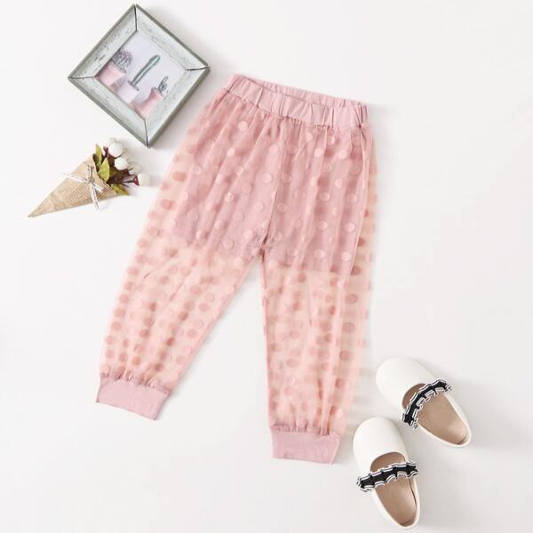 

Toddler Girls Contrast Dobby Mesh Carrot Pants, Baby pink