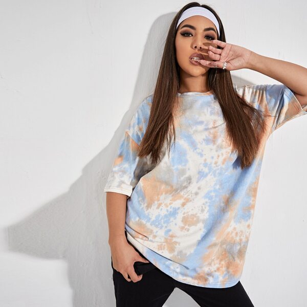 

Tie Dye Drop Shoulder Longline Tee, Multicolor