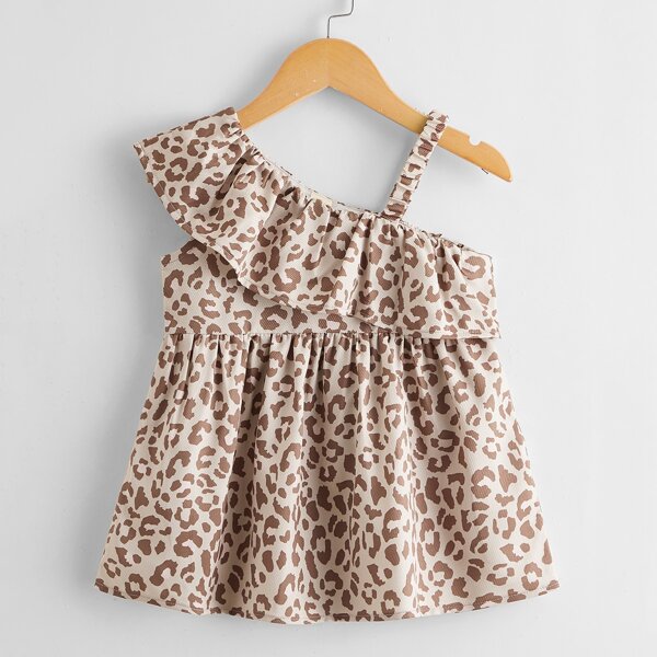 

Baby Girl Asymmetrical Neck Leopard Print Dress, Multicolor