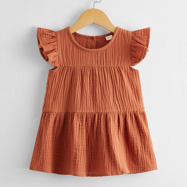 

Baby Girl Ruffle Cuff Smock Dress, Redwood