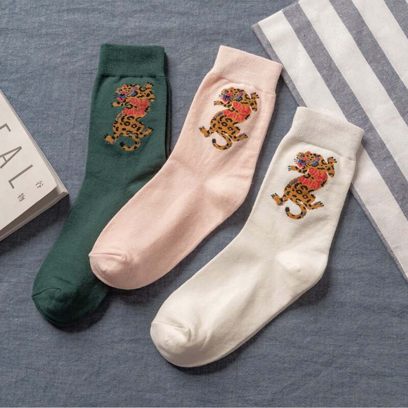 

3pairs Leopard Print Crew Socks, Multicolor