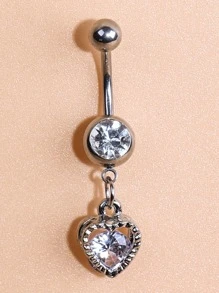 Barra de ombligo con diamante de imitación - Plateado - Ver 1