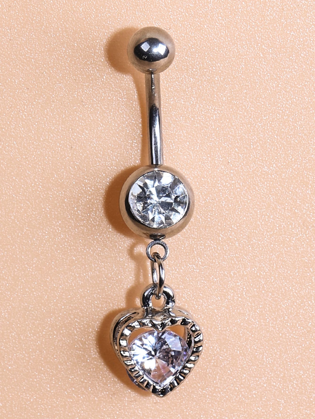 Barra de ombligo con diamante de imitación - Plateado - Ver 1