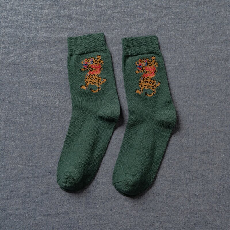 

1pair Leopard Print Crew Socks, Dark green