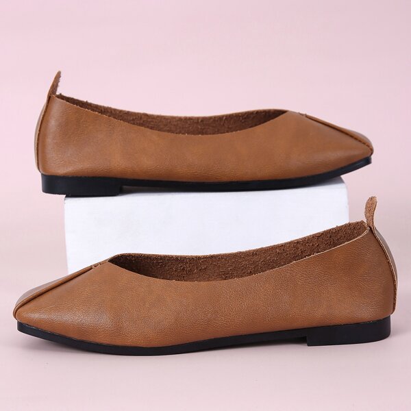 

Minimalist Square Toe Flats, Brown