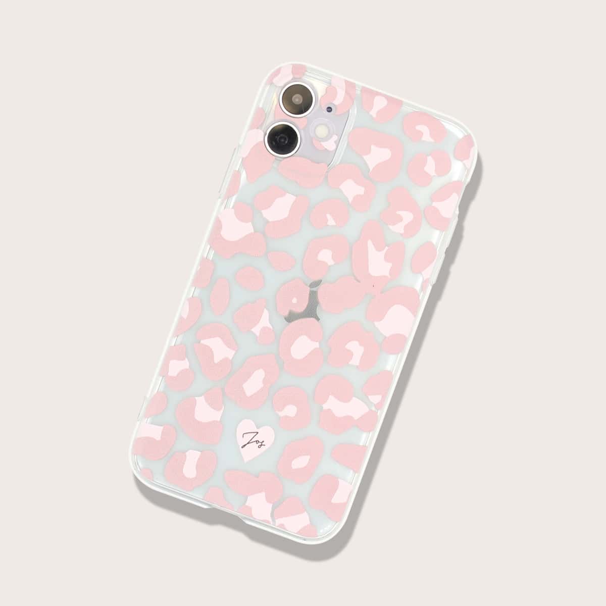 

Leopard Clear iPhone Case, Clear baby pink