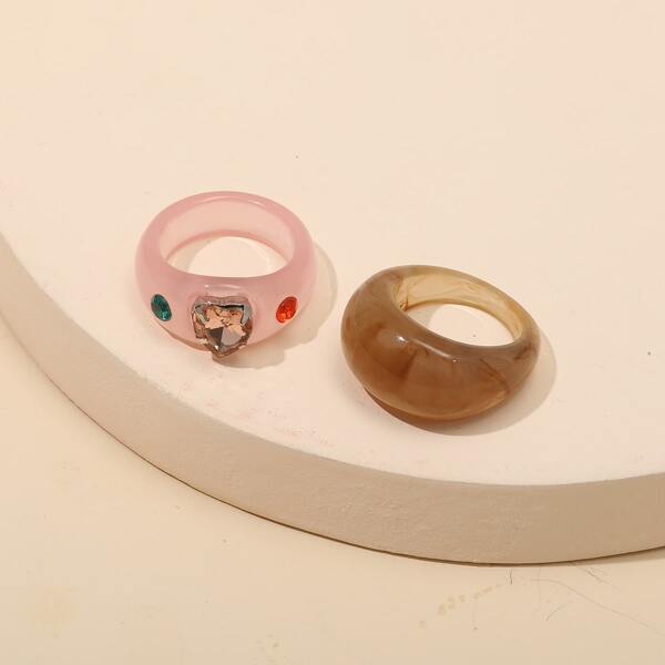

2pcs Rhinestone Decor Ring, Multicolor