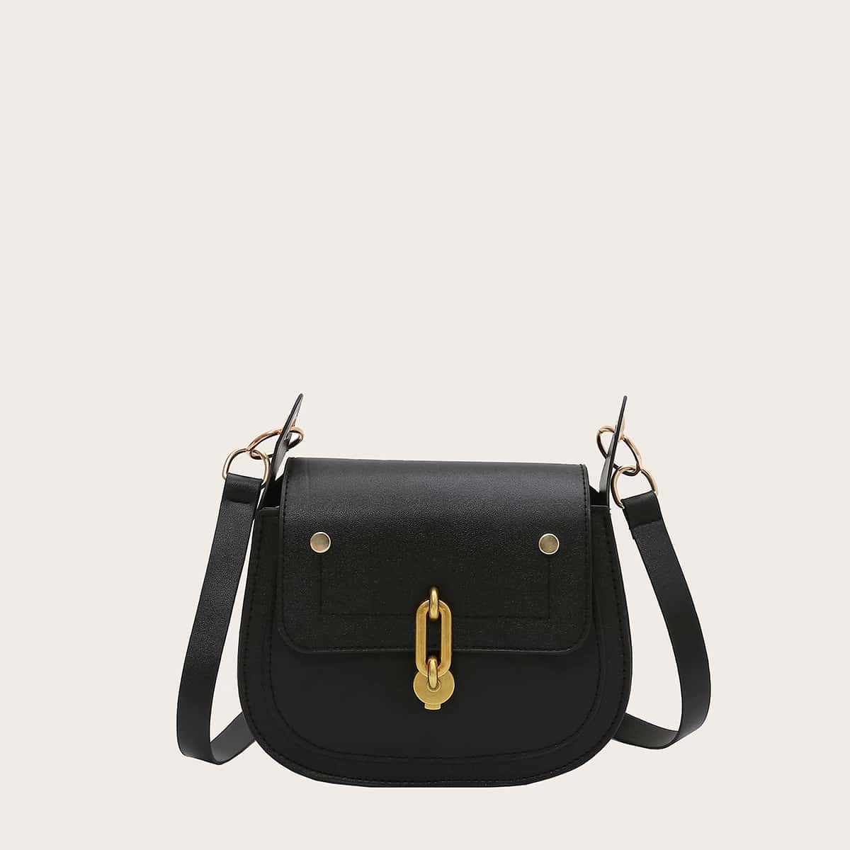 

Solid Flap Saddle Bag, Black