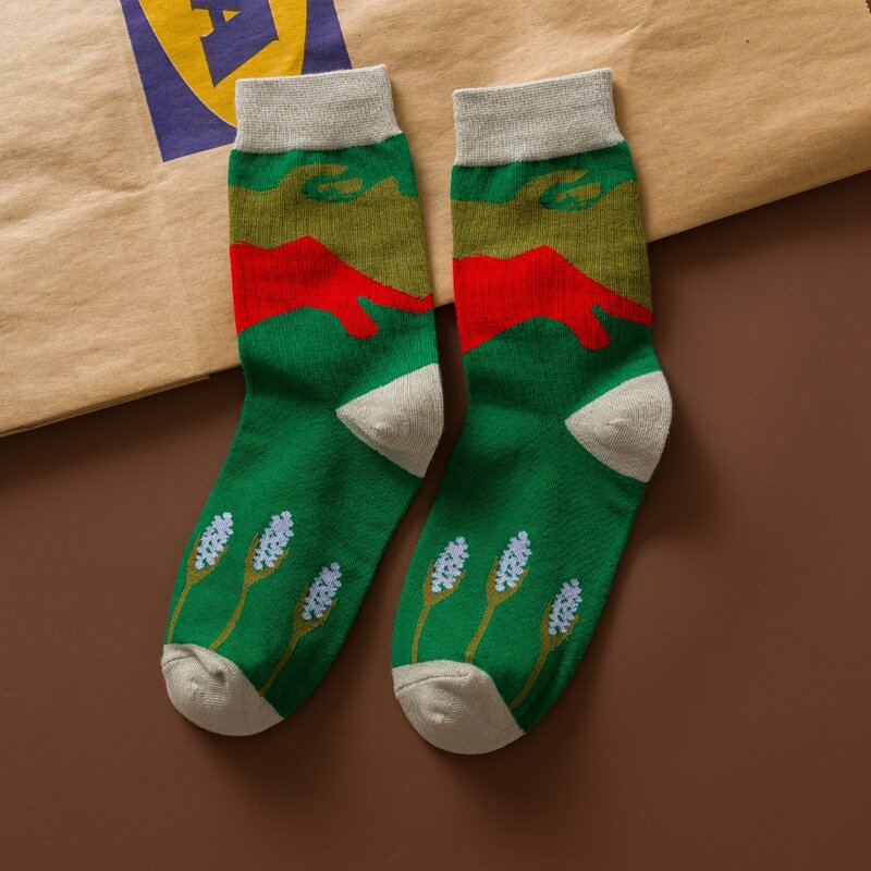 

1pair Colorblock Crew Socks, Green