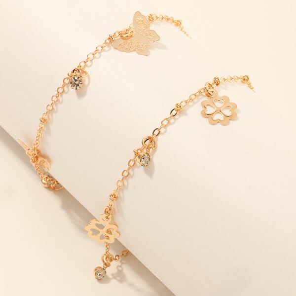 

2pcs Girls Butterfly Detail Anklet, Gold