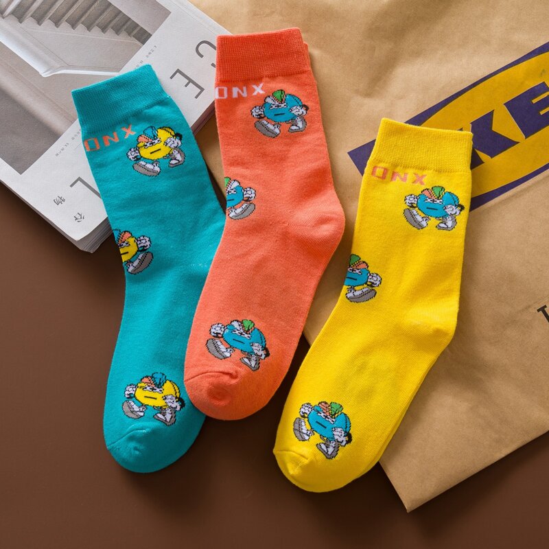 

3pairs Cartoon Pattern Crew Socks, Multicolor