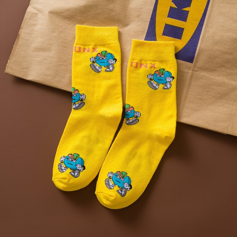 

1pair Cartoon Pattern Crew Socks, Yellow