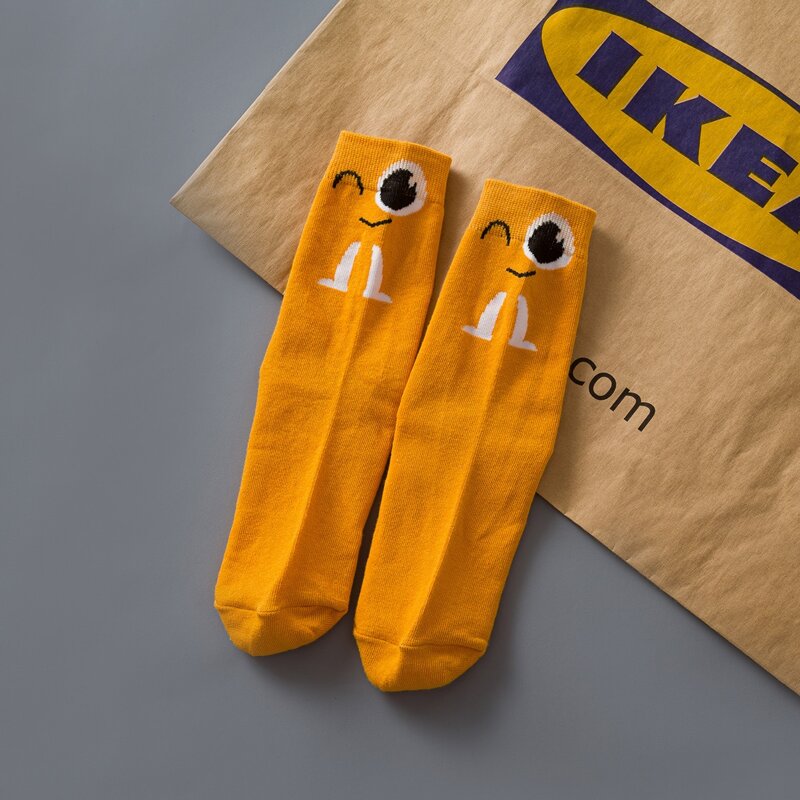 

Cartoon Print Crew Socks, Yellow