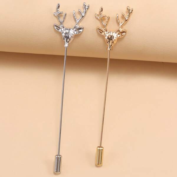 

2pcs Antler Design Brooch, Multicolor