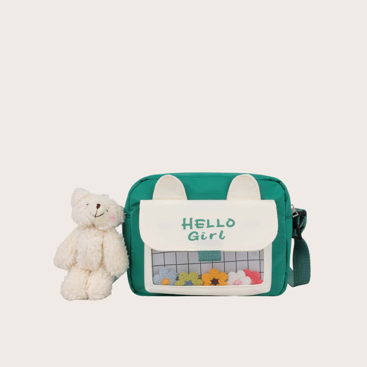 

Colorblock Cartoon Crossbody Bag, Green
