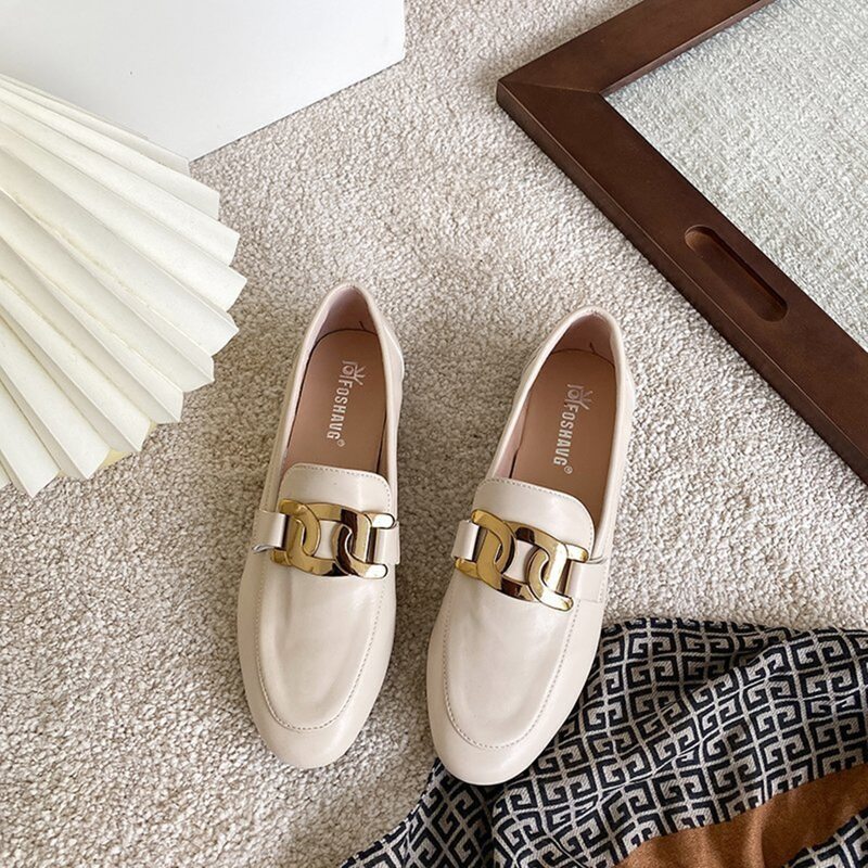 

Chain Flat Loafers, Beige