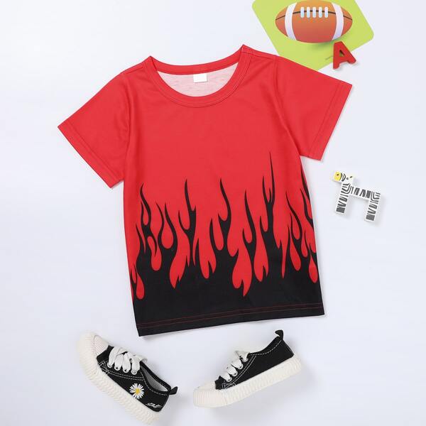 

Toddler Boys Fire Print Tee, Red