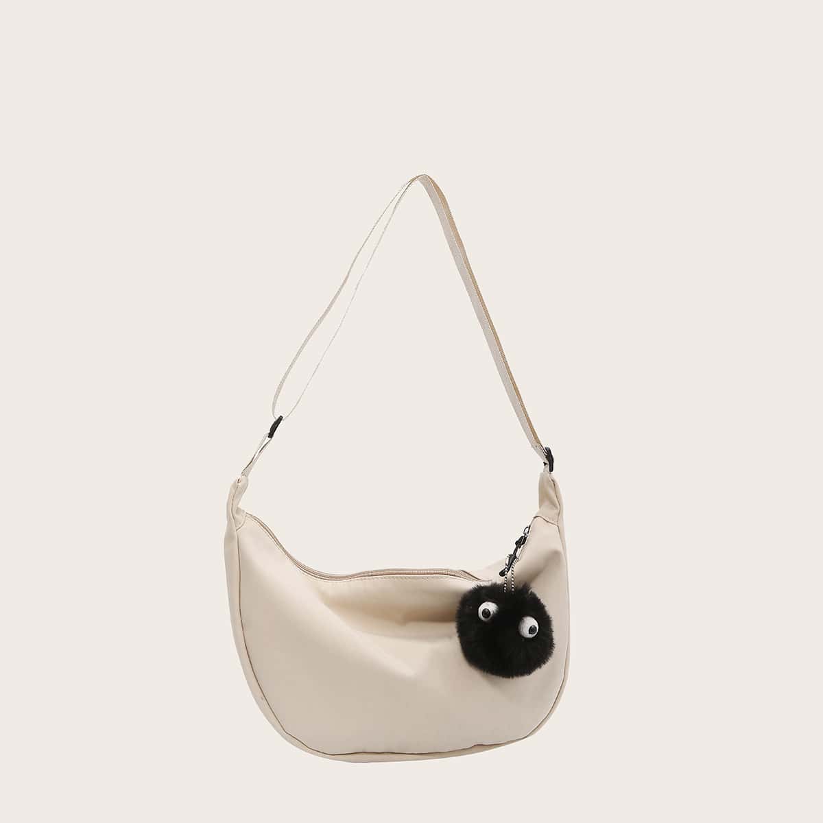 

Cartoon Pom Pom Crossbody Bag, Beige