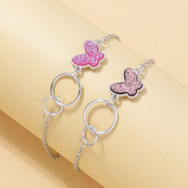 

2pcs Girls Butterfly Detail Anklet, Multicolor