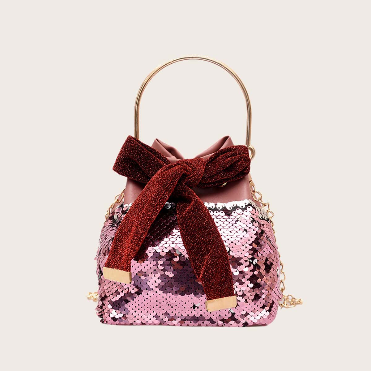 

Bow Knot Sequin Bucket Bag, Pink