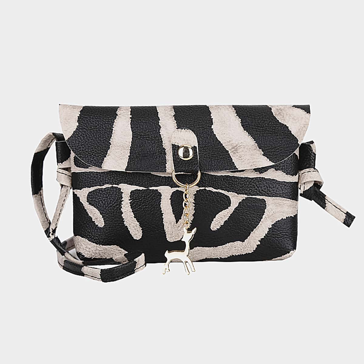 

Zebra Striped Crossbody Bag, Black and white