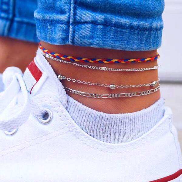 

4pcs Simple Anklet, Multicolor