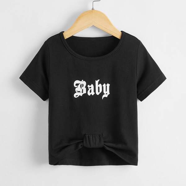 

Toddler Girls Letter Graphic Tee, Black