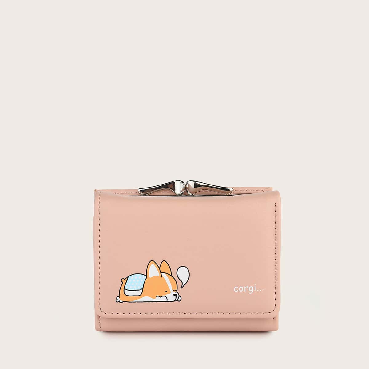 

Cartoon Corgi Short Purse, Baby pink