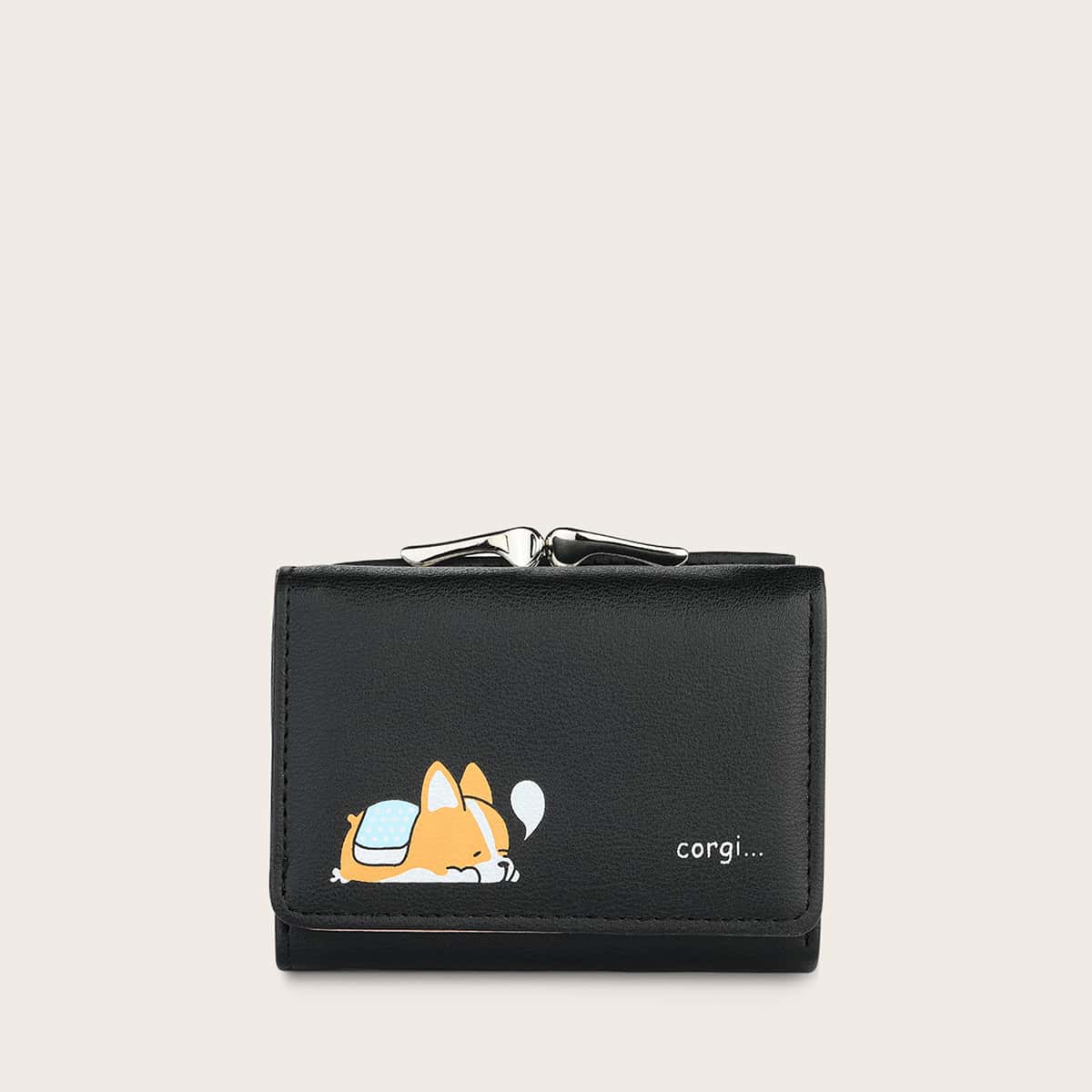 

Cartoon Corgi Short Purse, Black