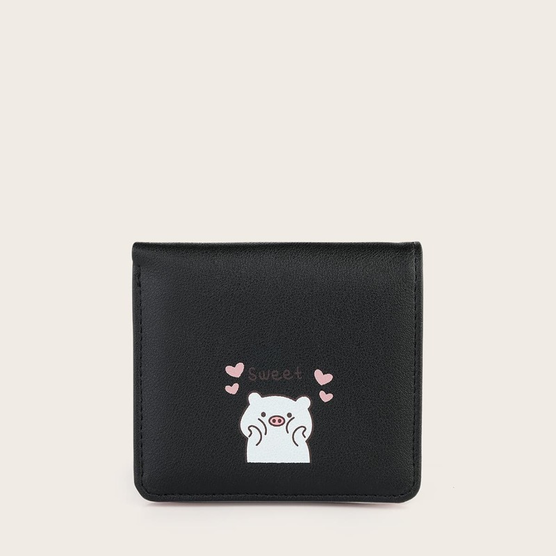 

Cartoon Pig Short Purse, Black
