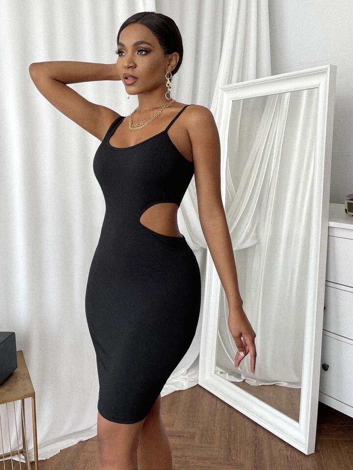 white christmas dresses Black Solid Cut Out Bodycon Dress
