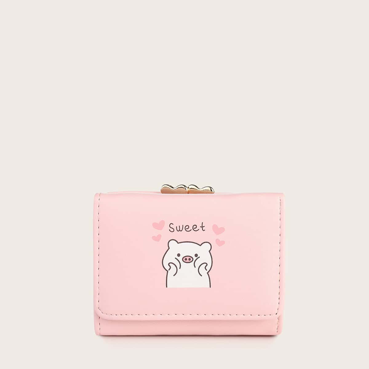 

Cartoon Pig Short Purse, Baby pink