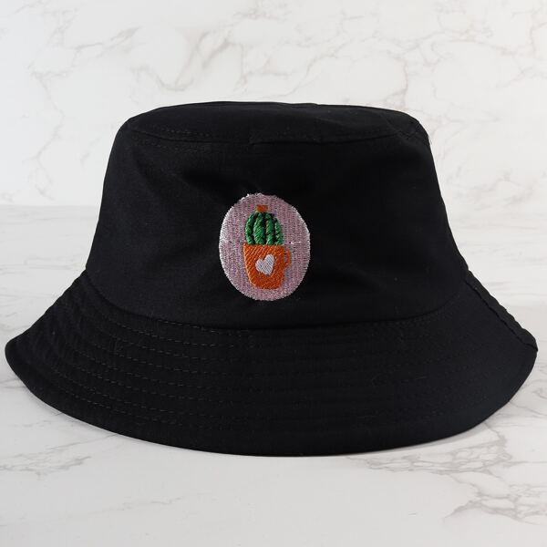 

Cactus Embroidered Bucket Hat, Black