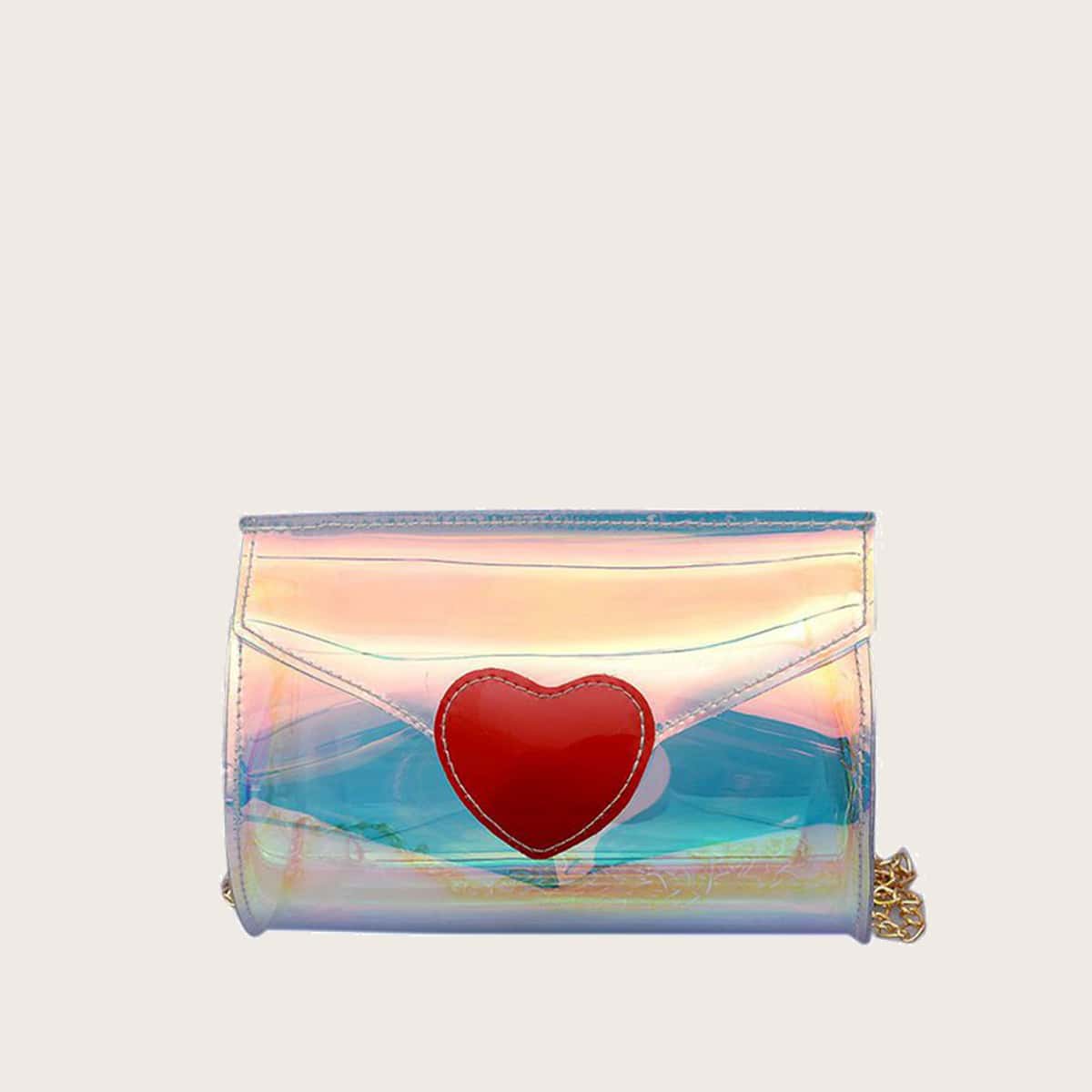 

Holographic Heart Crossbody Bag, Clear