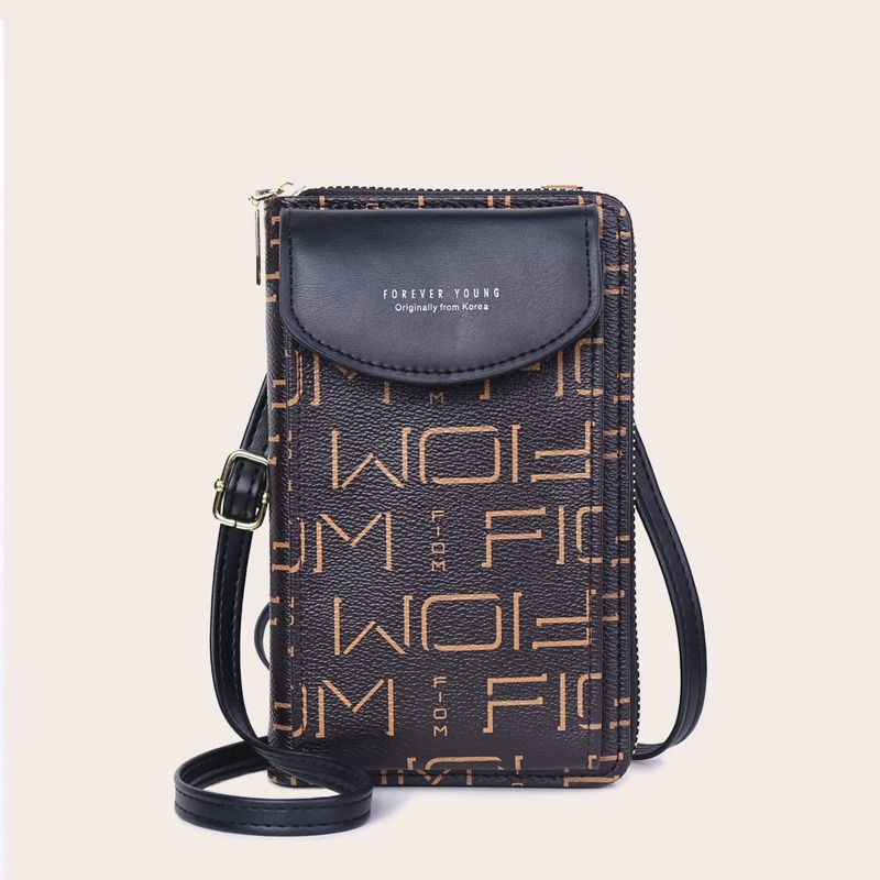

Letter Graphic Crossbody Phone Bag, Black