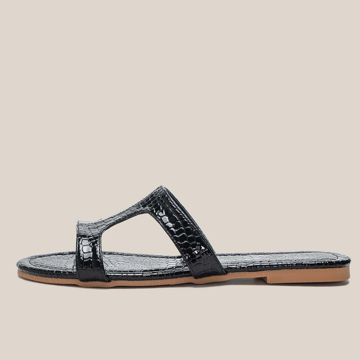 

Croc Embossed Slide Sandals, Black