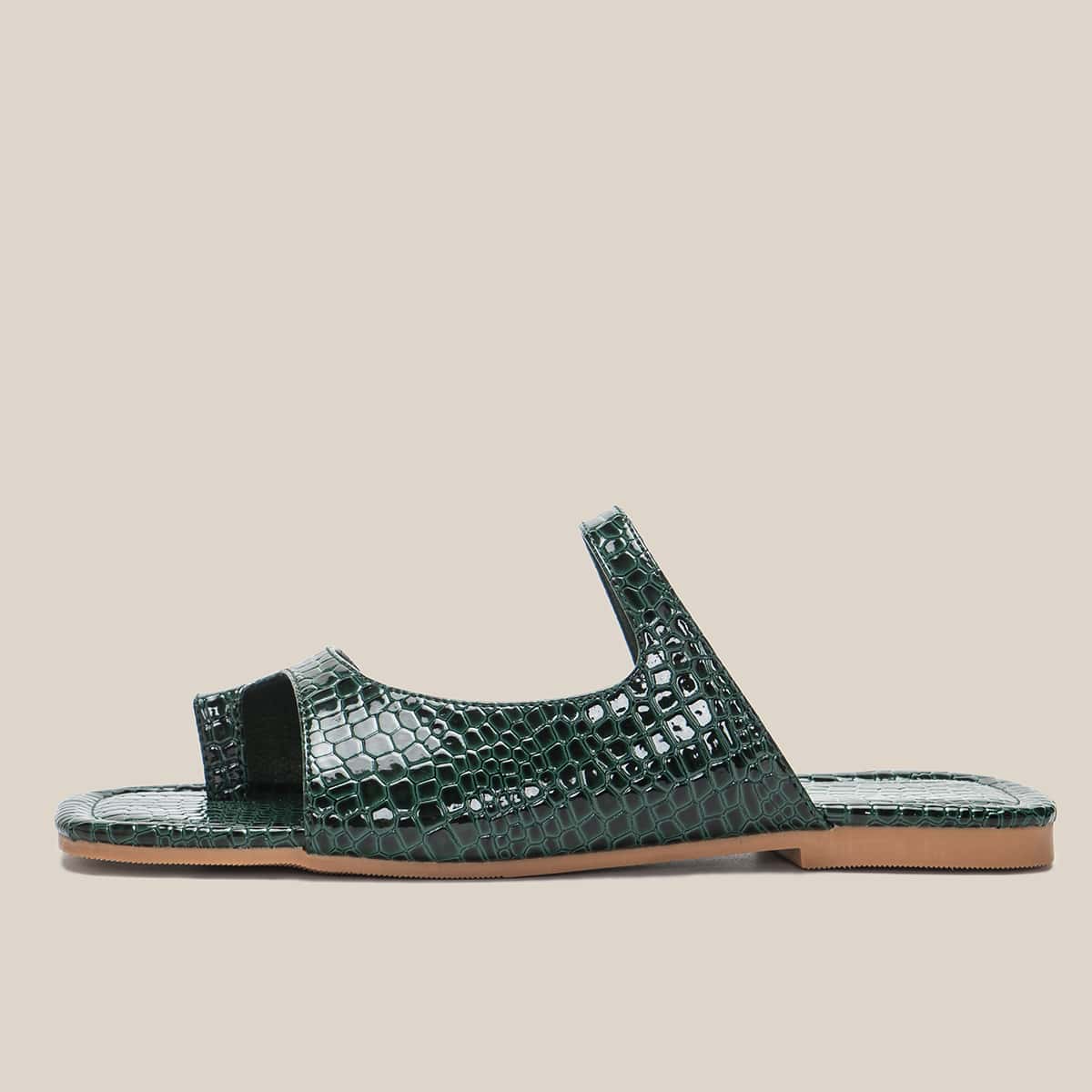 

Croc Embossed Toe Post Slide Sandals, Dark green