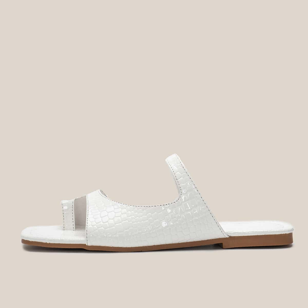 

Croc Embossed Toe Post Slide Sandals, White