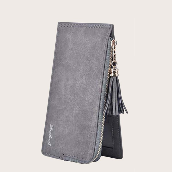 

Tassel Decor Letter Graphic Purse, Grey