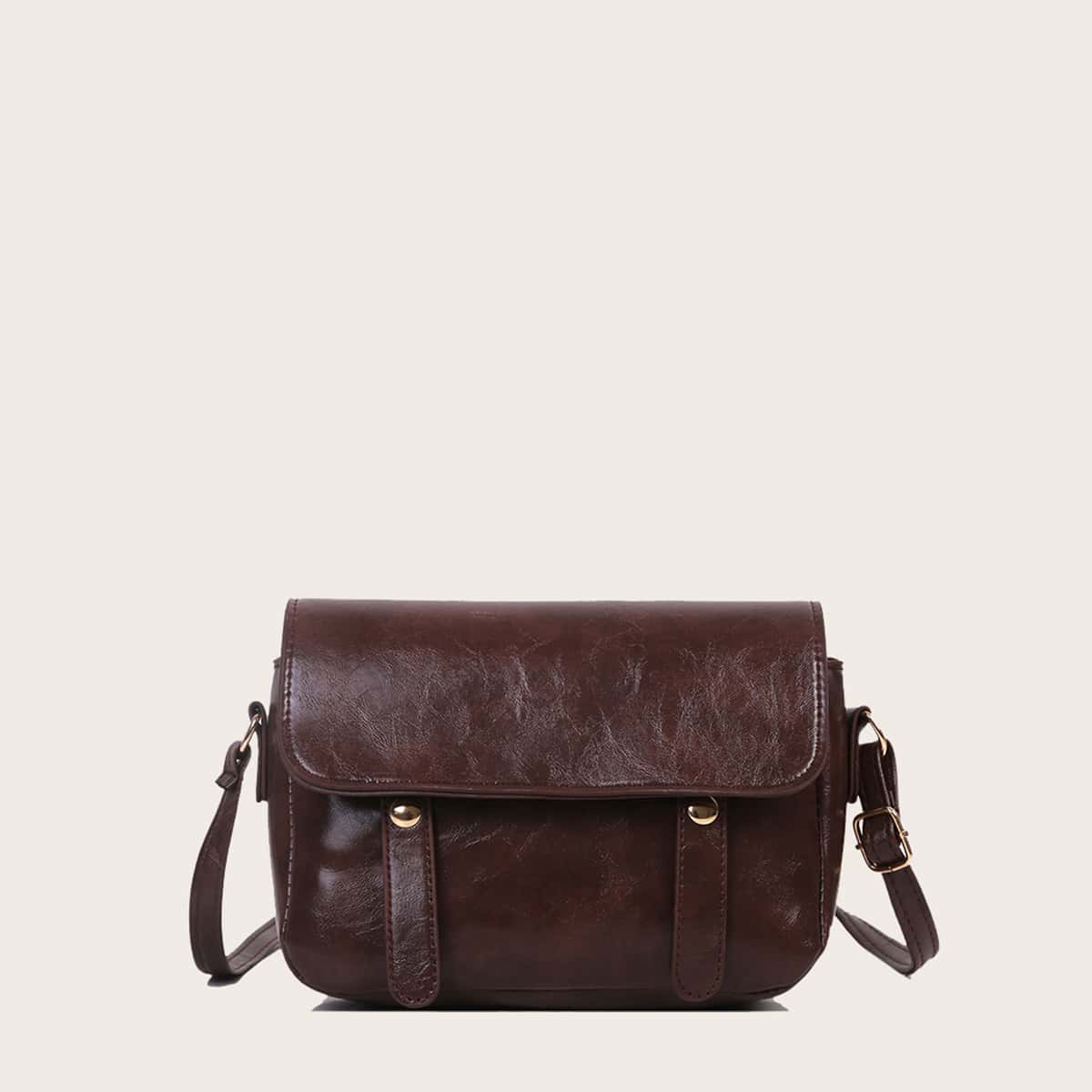 

Solid Flap Crossbody Bag, Coffee brown