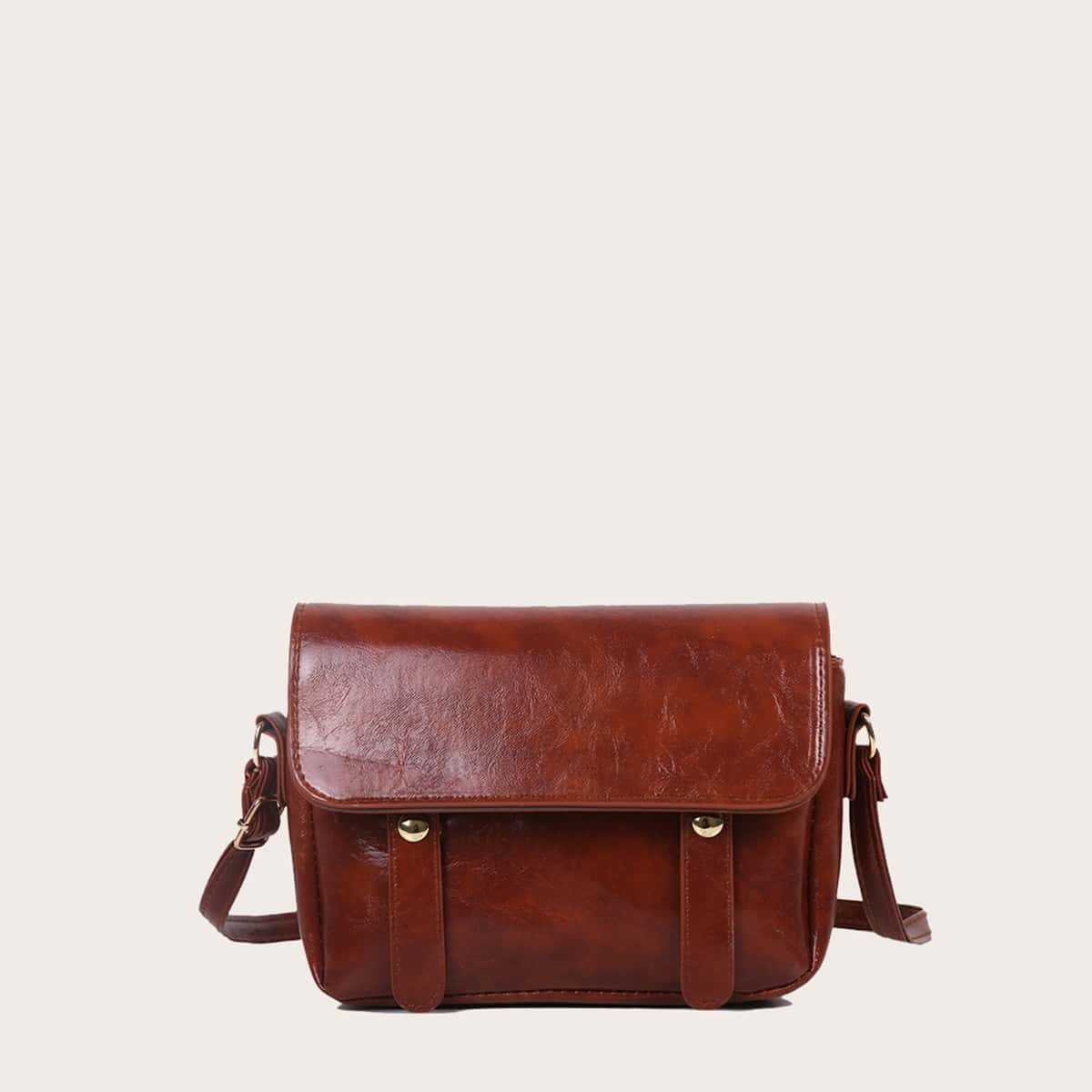 

Solid Flap Crossbody Bag, Brown